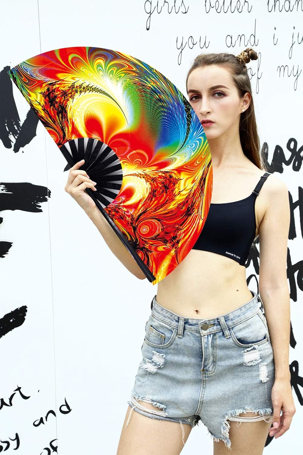 Amajiji Large Folding Hand Rave Fan Popping Fan for Line Dancing Clacking Fans for Boots On The Ground Dance,Party,Decoration,Festival (Sunset)