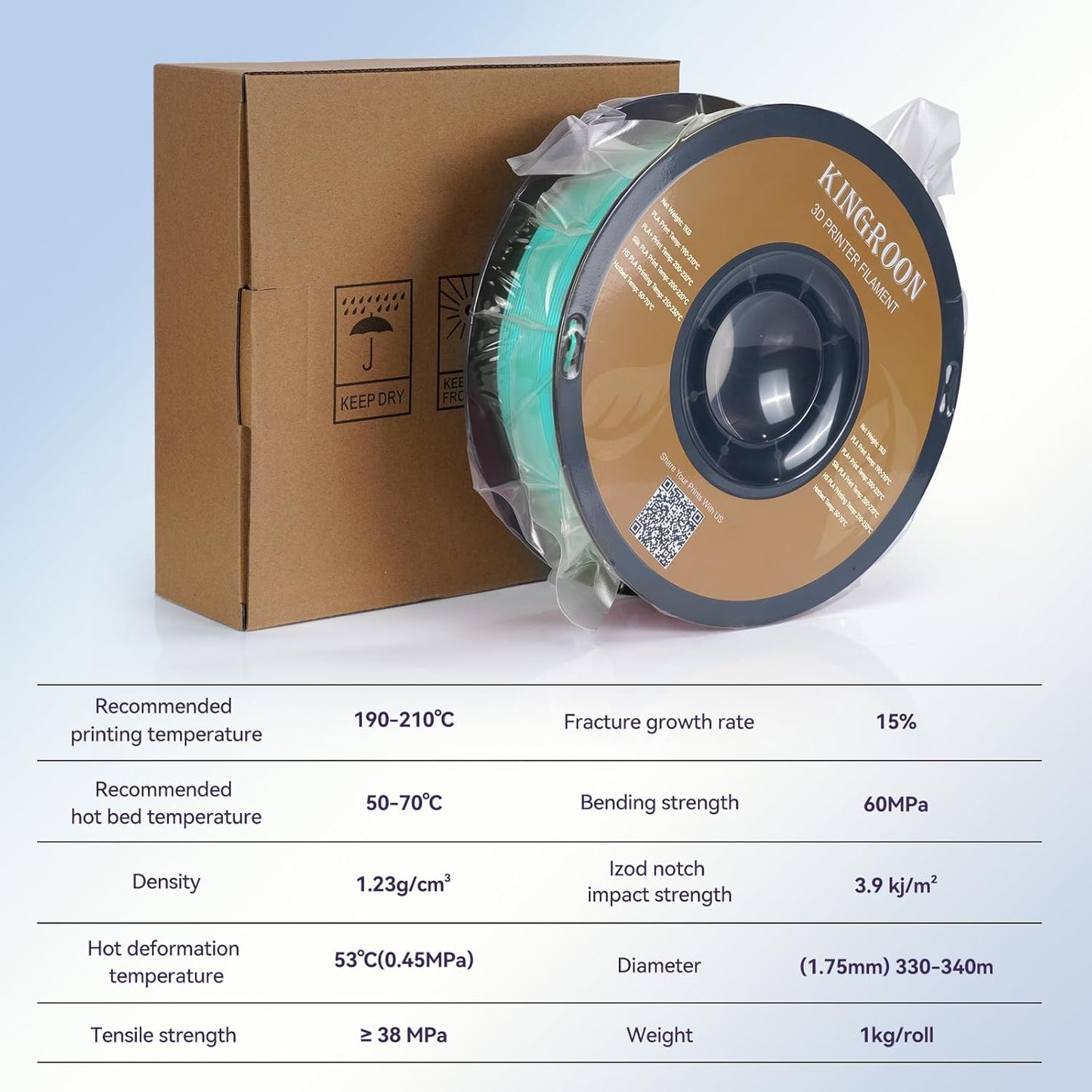 Kingroon PLA Filament 1.75mm 3D Printer Filament Cyan Pla Filament 1kg Filament Dimensional Accuracy +/- 0.02mm, Fit Most FDM Printer,Cyan