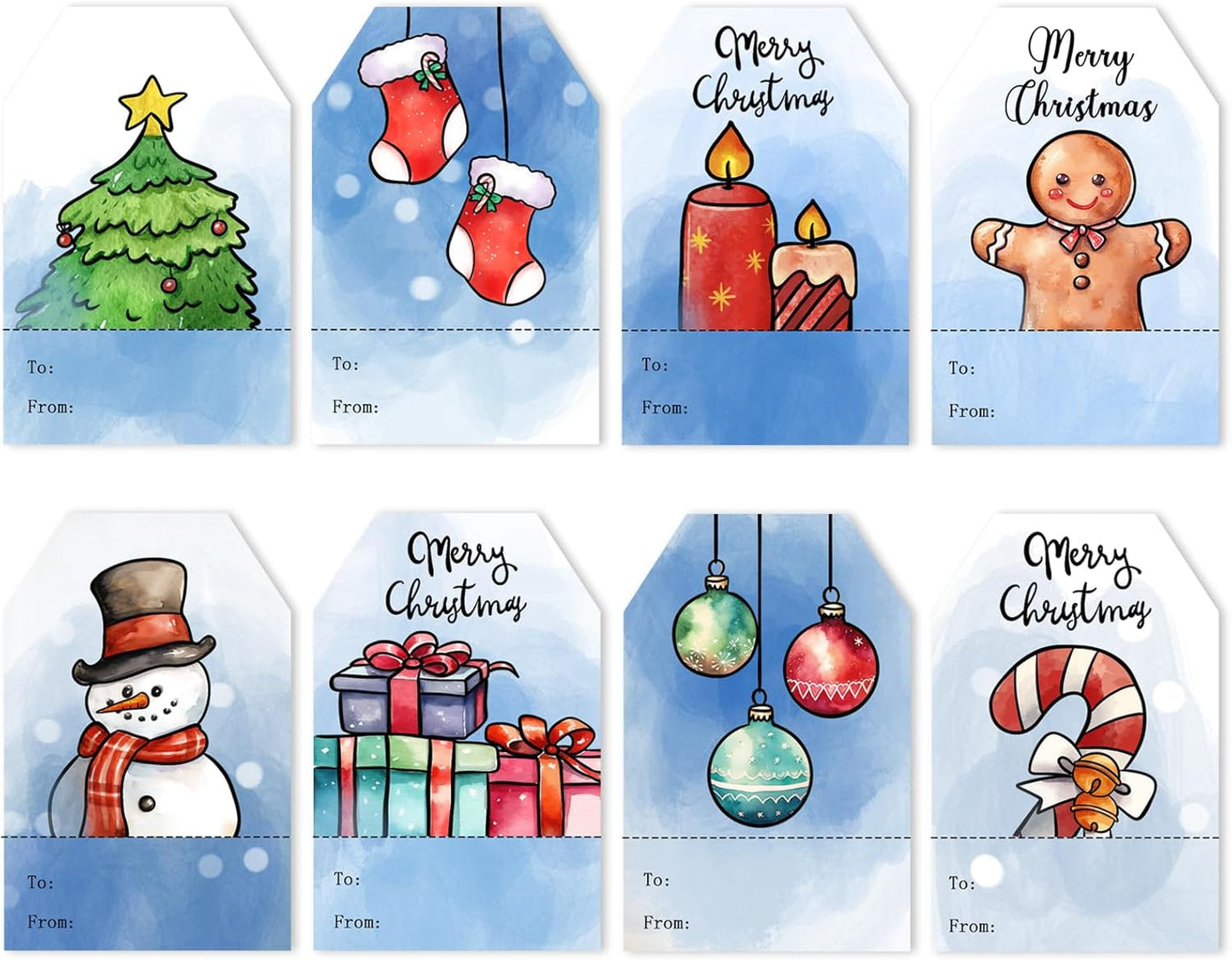 Christmas Gift Tags Stickers, 96Pcs Christmas Gift Labels Stickers, Self-Adhesive Watercolor Christmas Name Tags for Xmas Gifts Wrap Presents Boxes Decoration, 2 x 3 Inch (Blue)