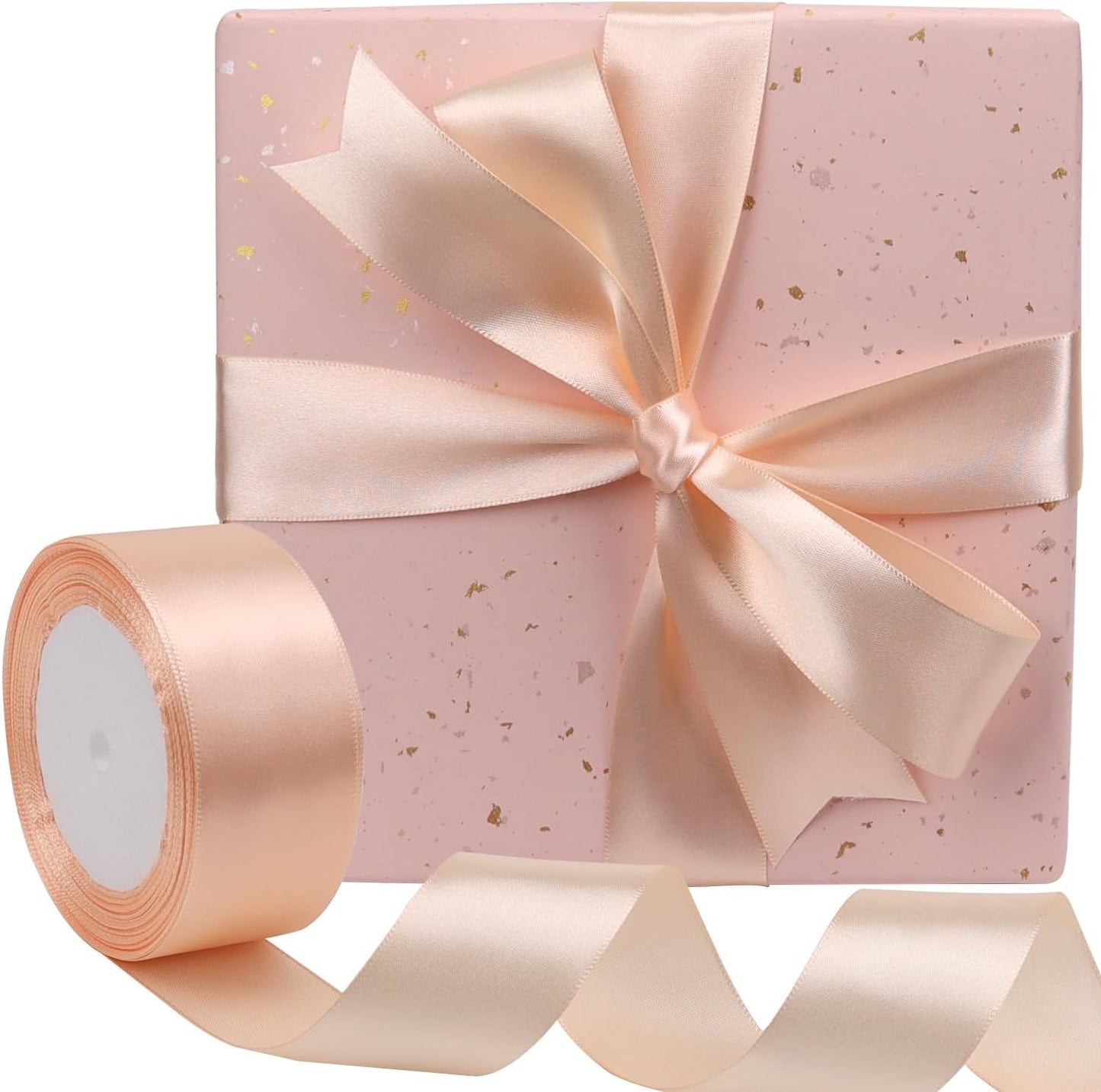 Naked Pink Solid Satin Ribbon 1-1/2 Inch 25 Yards Solid Polyester Fabric Ribbon for Gift Wrapping Wedding Christmas Baby Shower Birthday Party Decoration Handmade Immortal Flower Craft