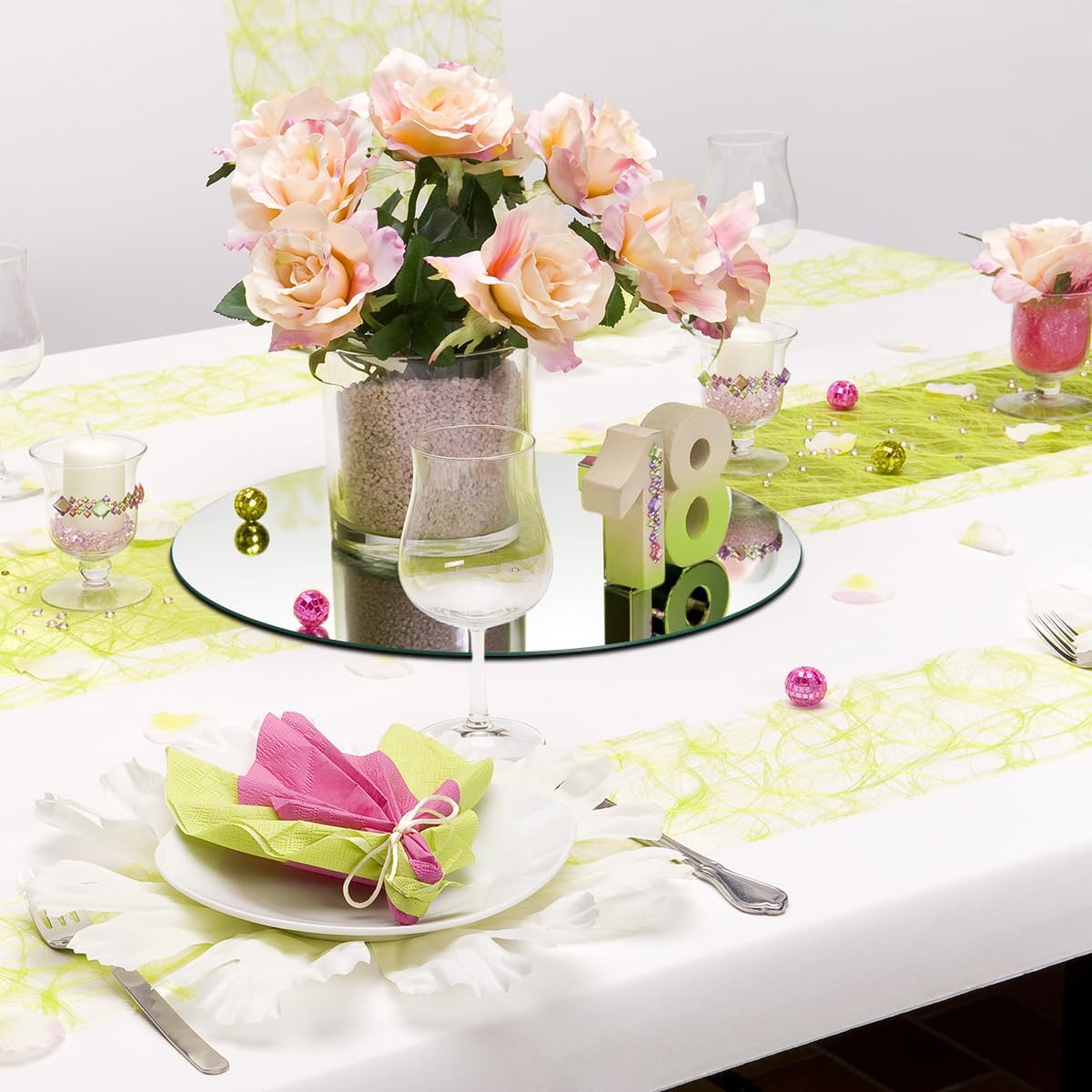 Round Mirror Centerpieces, Acrylic Circular Plates for Table Decoration, 15 Pack, Wedding Party Decor, Candle Tray (8inch)