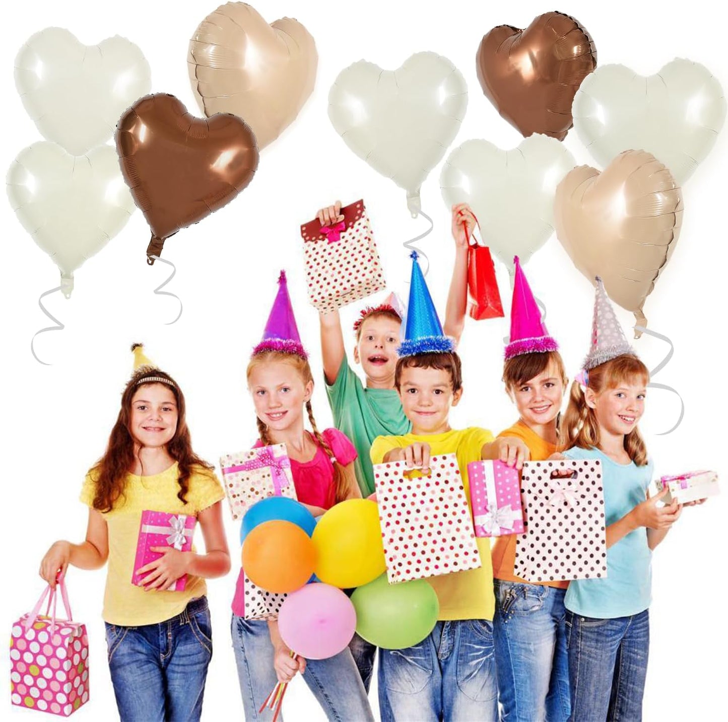 TONIFUL 30Pcs 18 Inch Cream White Heart Balloons Light Brown Coffee Foil Balloons Decoration for Thanksgiving Birthday Valentine's Day Wedding Bridal Shower Anniversary Engagement Party Supplies