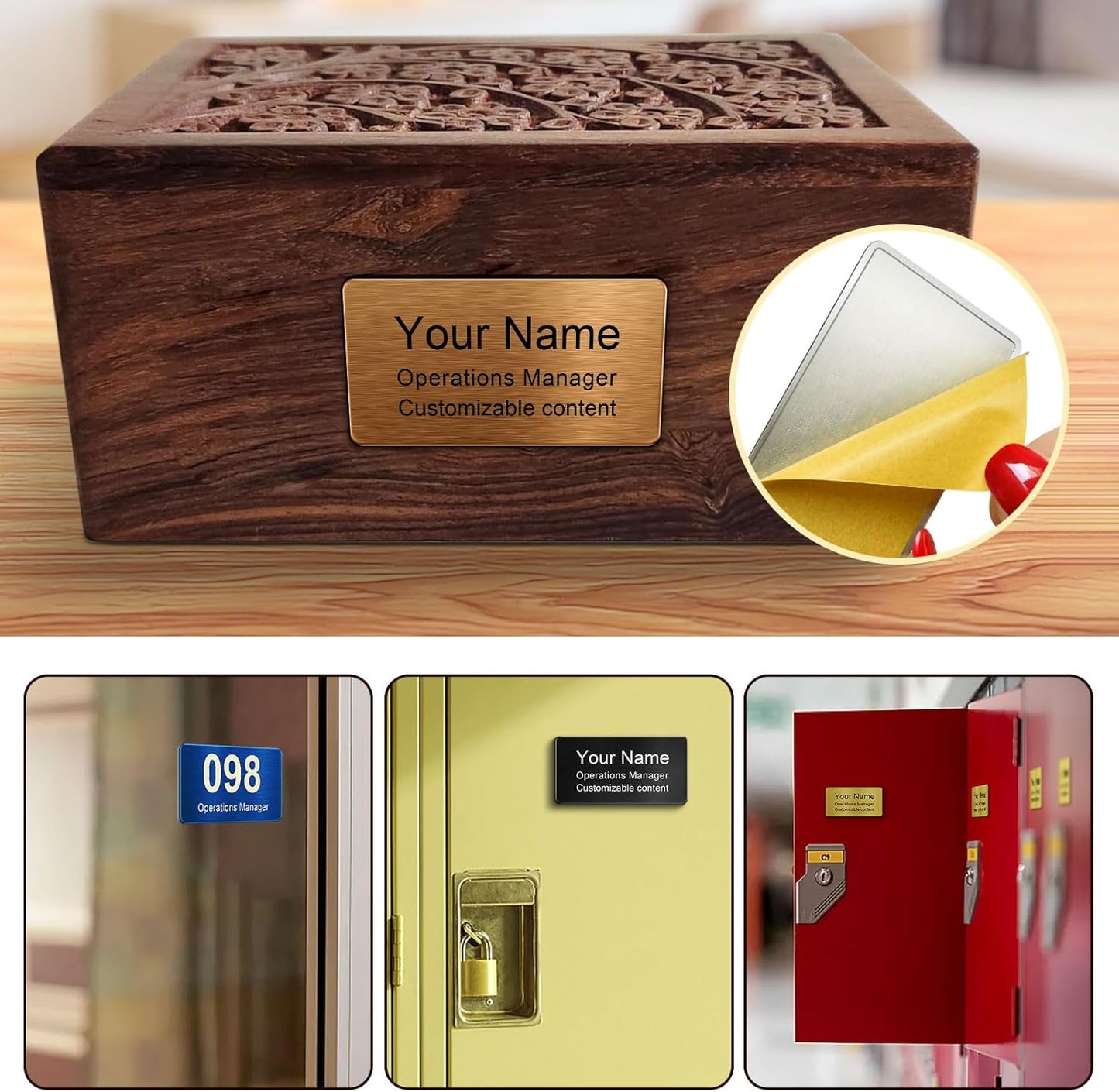 Stainless Steel Personalized Name Plate with Adhesive - Custom Plaque, Name Tag, Badge, Lable, Sign - Decorative Engraved Name Plates for Trophy, Award, Memorial