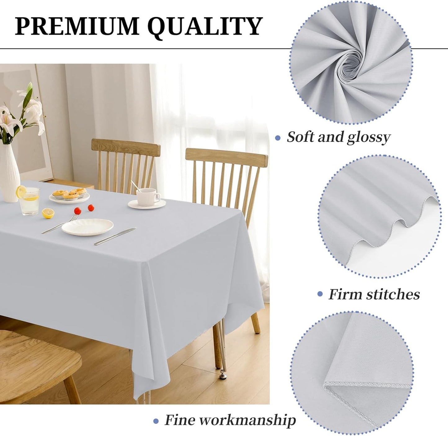 12 Pack Light Grey Tablecloths for Rectangle Tables 60 x 126 Inch Polyester Tablecloth 8 Foot Rectangle Table Cloth Wrinkle Resistant Washable Fabric Table Cover for Party Wedding Banquet Events