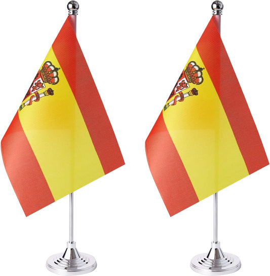ZXvZYT 2 Pack Spain flag Spanish Table Flag Small Mini Spanish Desk Flags With Stand Base,International Festival Events Celebration Decorate,Home office Decorations