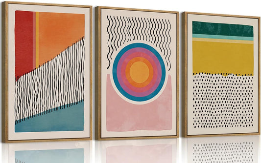 myusuar 3 Piece Large Modern Abstract Canvas Framed Wall Art For Living Room, Midcentury Minimalist Boho Wall Art Decor Posters Prints For Bedroom Office, 16x24in
