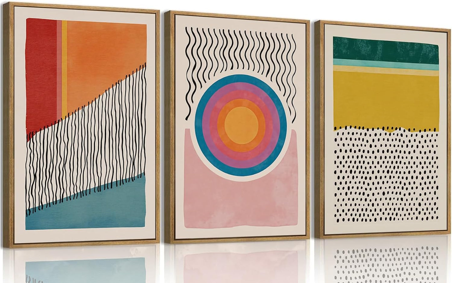 myusuar 3 Piece Large Modern Abstract Canvas Framed Wall Art For Living Room, Midcentury Minimalist Boho Wall Art Decor Posters Prints For Bedroom Office, 12x16in