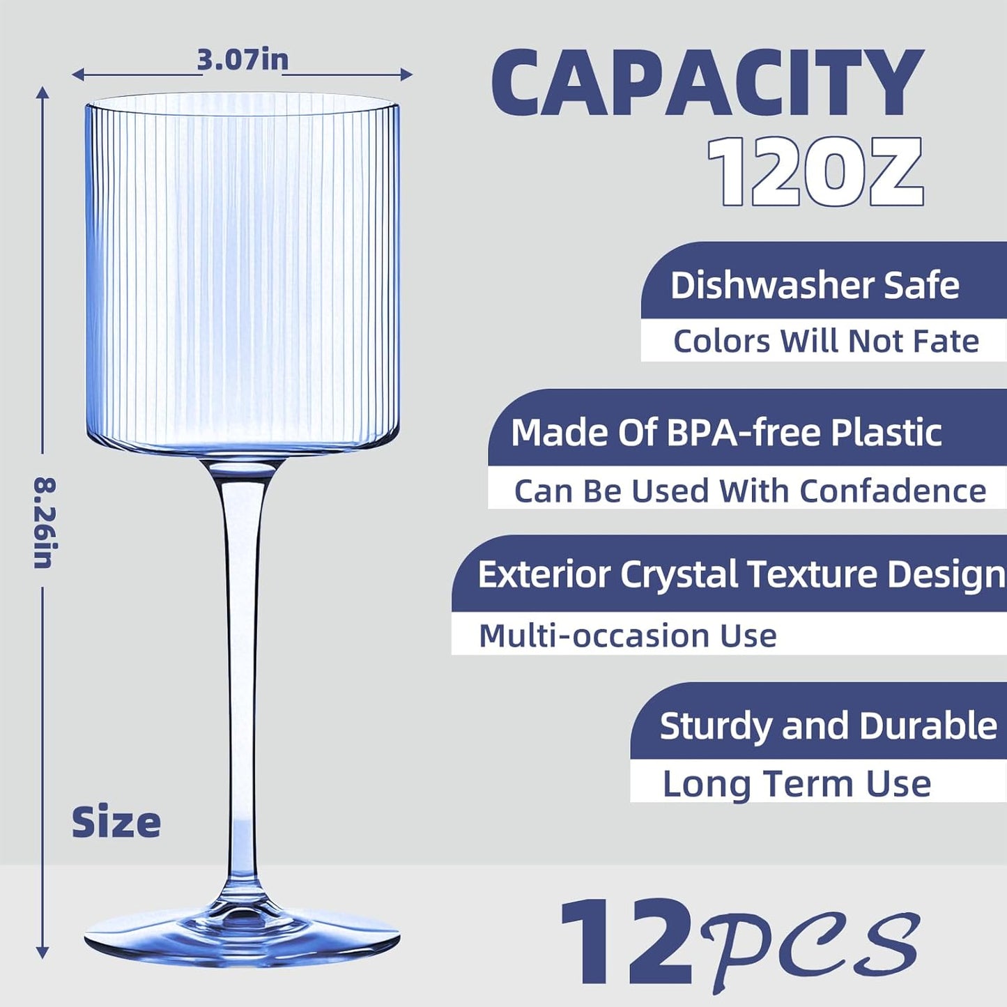 Plastic Goblets Wine Glasses - 12Oz Acrylic Wine Glasses Origami Unbreakable Clear Plastic Cocktail Glasses Recyclable Shatterproof Reusable Wine Cups for Parties & Weddings (Blue)