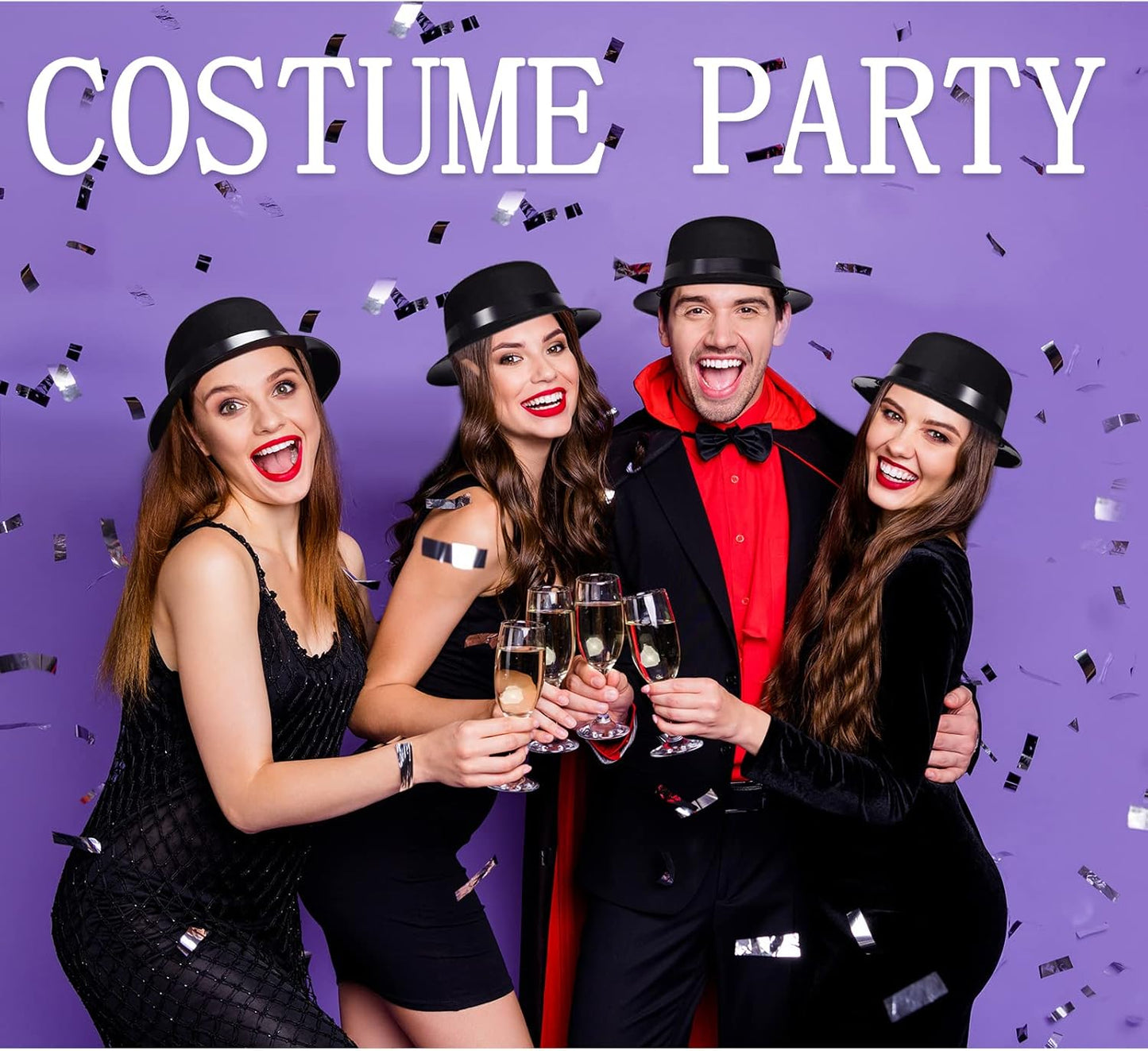 Jiuguva 12 Pieces Black Bowler Derby Hats Bulk 1920s Party Supplies, Plastic Bowler Cap, 1920s Party Dress Derby Cap for Adults Unisex Costume Party Hats for Halloween, Masquerades Party