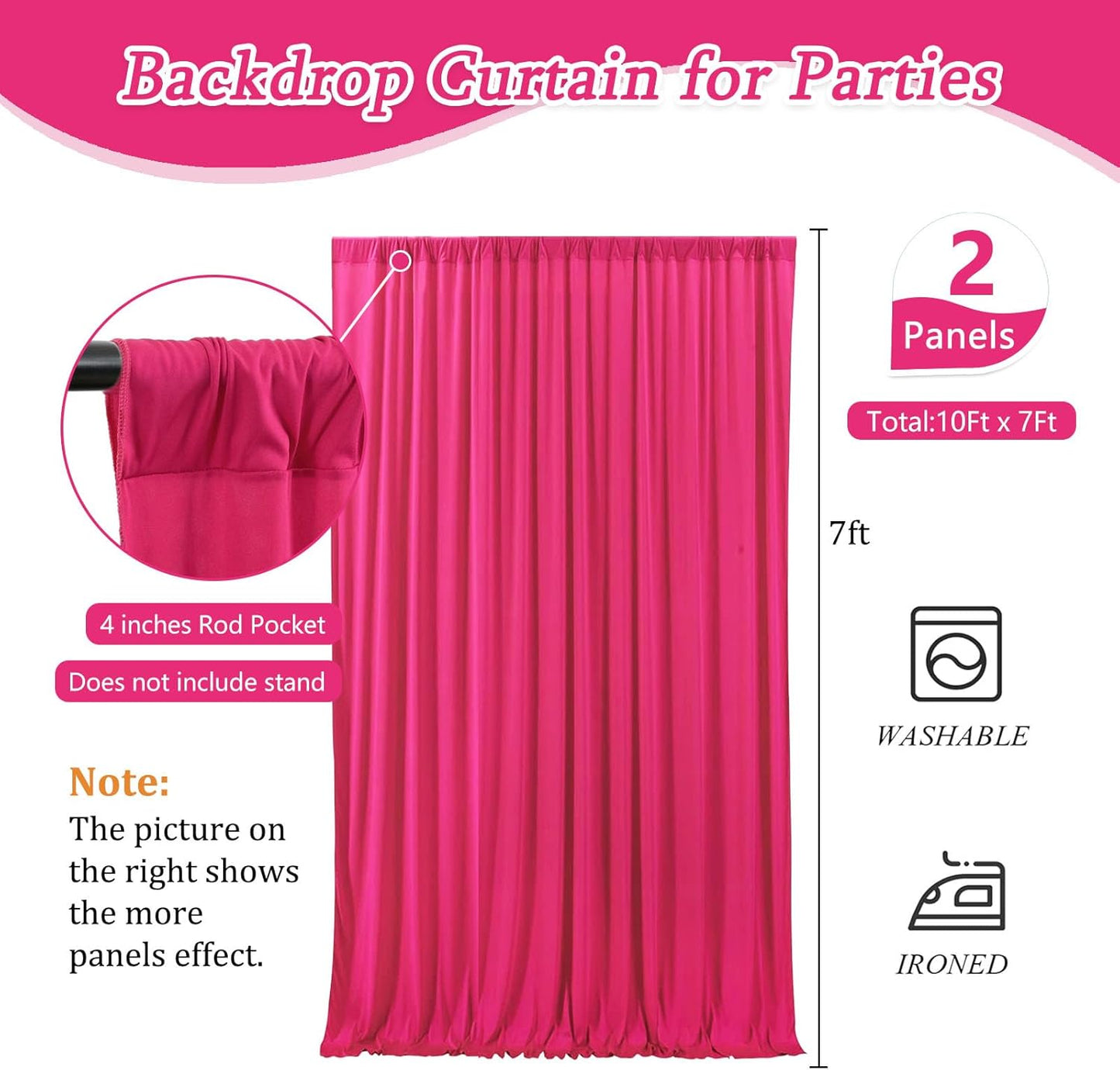 10 x 7 Feet Fuchsia Backdrop Curtain for Partie, Background Curtains for Photoshoot, Birthday, Wedding, Halloween, Thanksgiving, Christmas Day, New Year Party Decorations 5Ft x 7Ft, 2 Panels