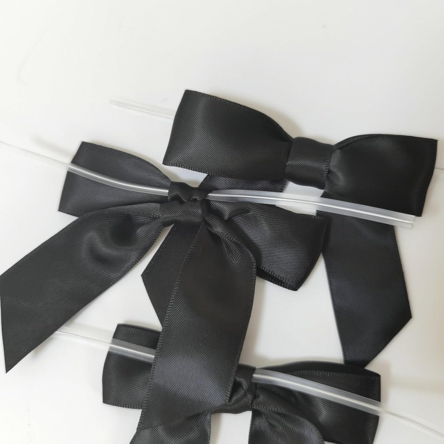 50pcs 3-1/2" Black Satin Ribbon Bows with Twist Ties Giant Bows for Fathers' Day 7th of July Gift Packing&Wrapping (Black)
