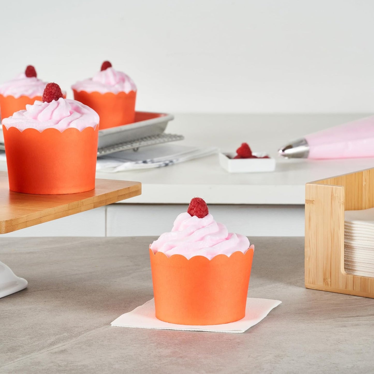 Panificio 10 Ounce Cupcake Wrappers, 200 Scalloped Baking Cups - Oven-Ready, Greaseproof, Orange Paper Cupcake Liners, Disposable, For Birthdays, Baby Showers, Or Weddings - Restaurantware