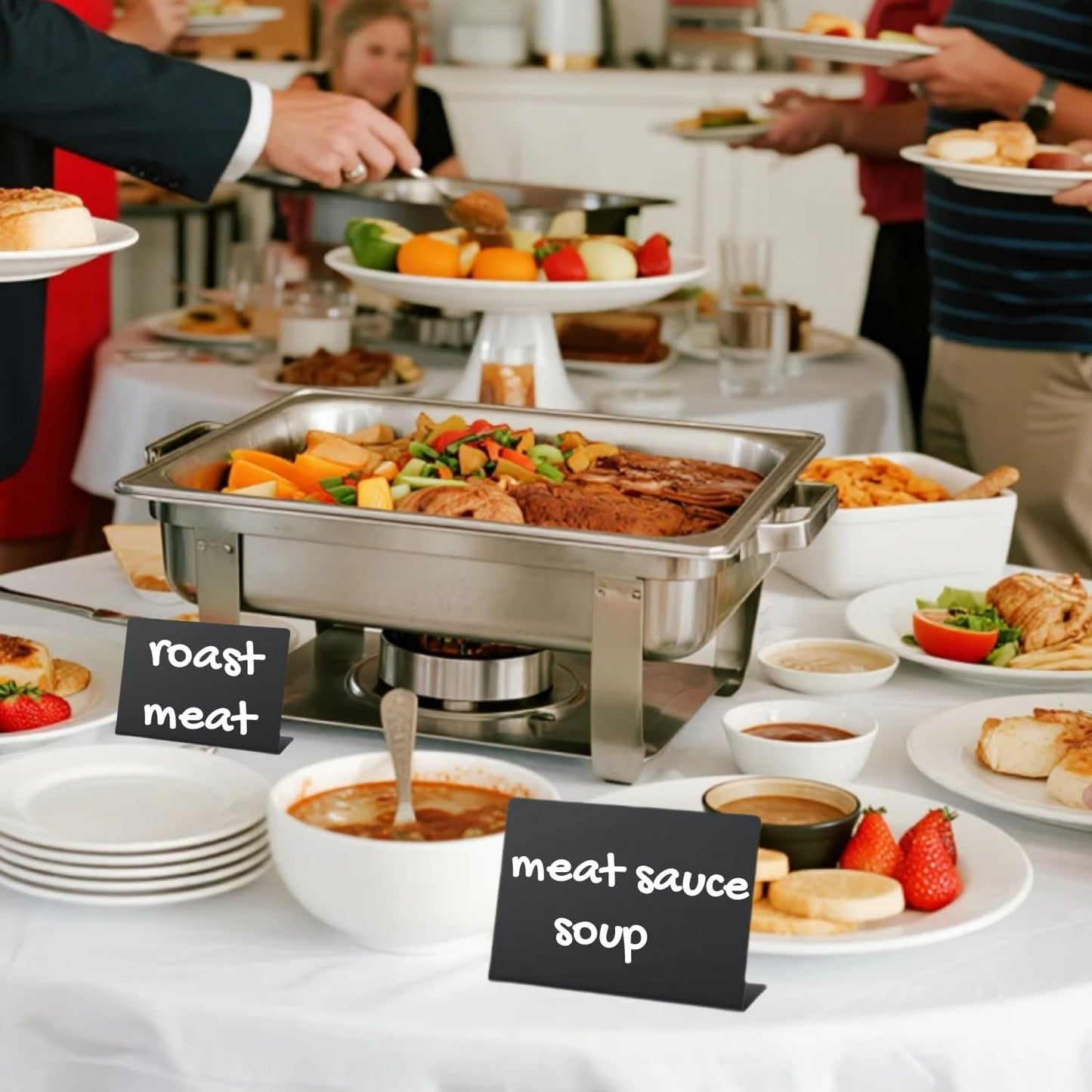 20 Pack Food Labels for Party Buffet - 4"x3" Reusable Chalkboard Buffet Signs for Food Display, Mini Tabletop Chalk Board for Catering Wedding Birthday, with 5 Markers and 85 Labels