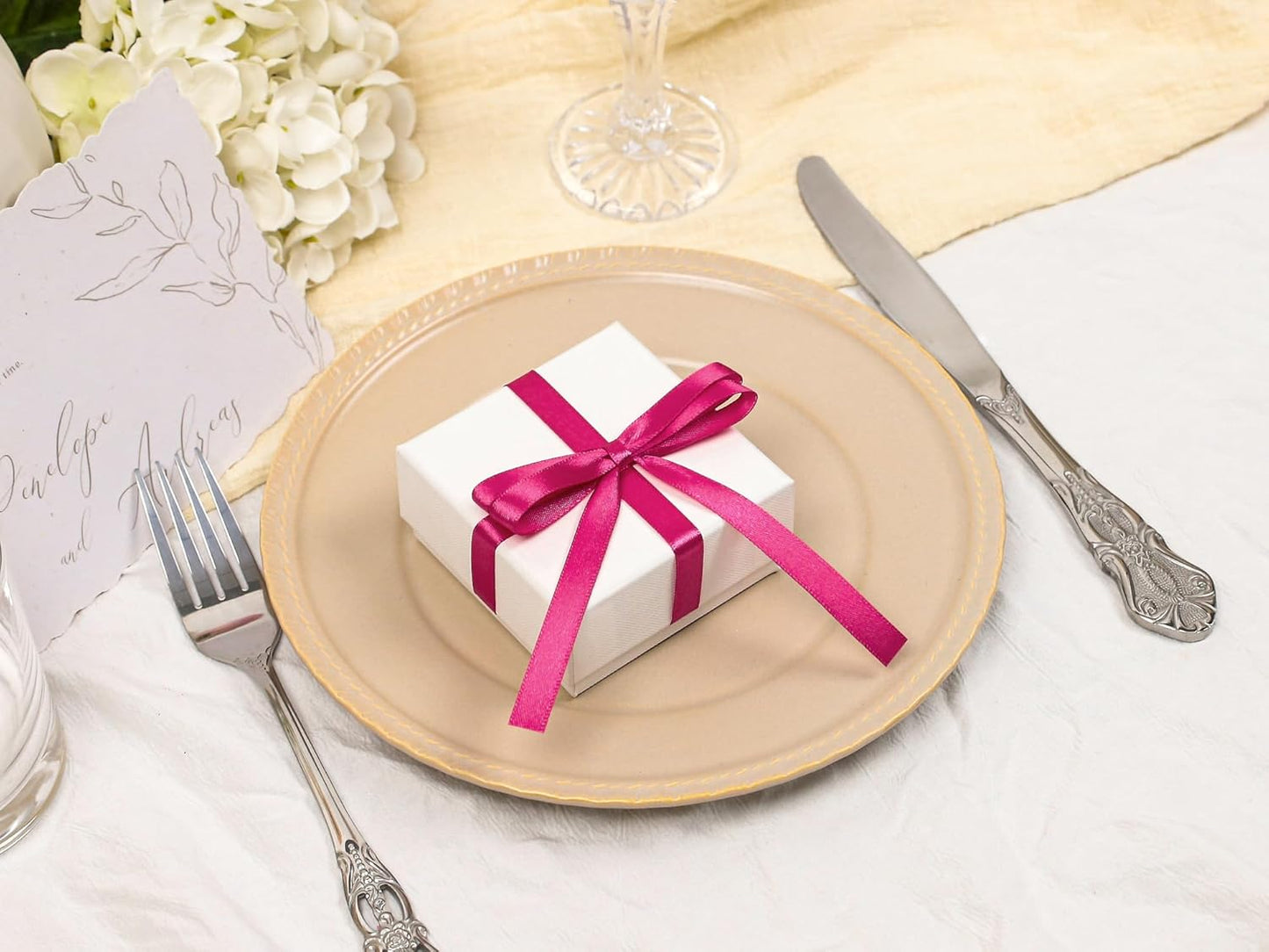 Rose Red Satin Ribbon 3/8 inch X Continuous 25 Yards, Single Face Polyester Ribbon Perfect for Gift Wrapping, Flower Bouquet, Wedding Decor, Crafts, Bow Making, Sewing and More