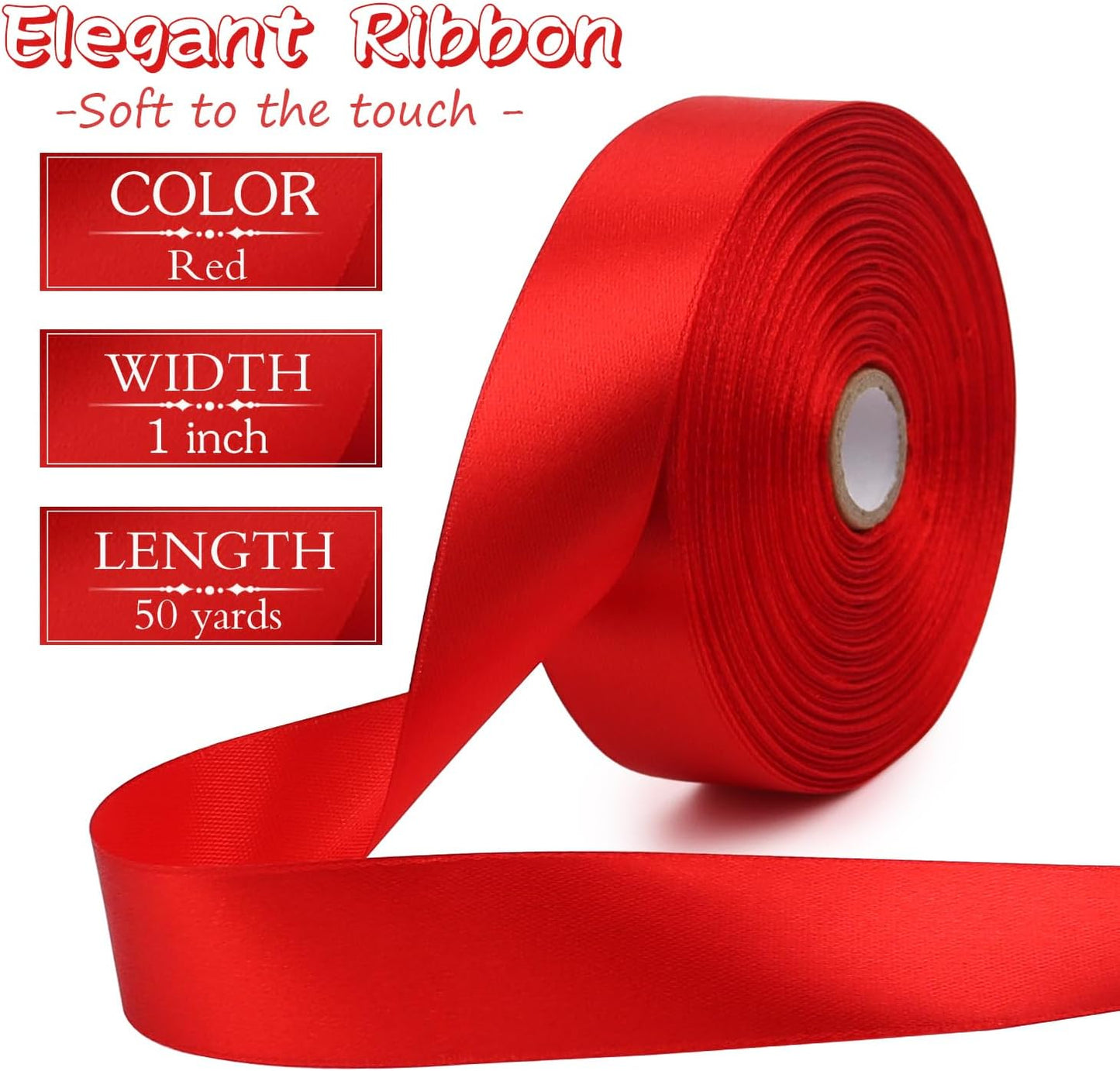 Red Solid Satin Ribbon 1 Inch 50 Yards Solid Polyester Fabric Ribbon for Gift Wrapping Wedding Christmas Baby Shower Birthday Party Decoration Handmade Immortal Flower Craft