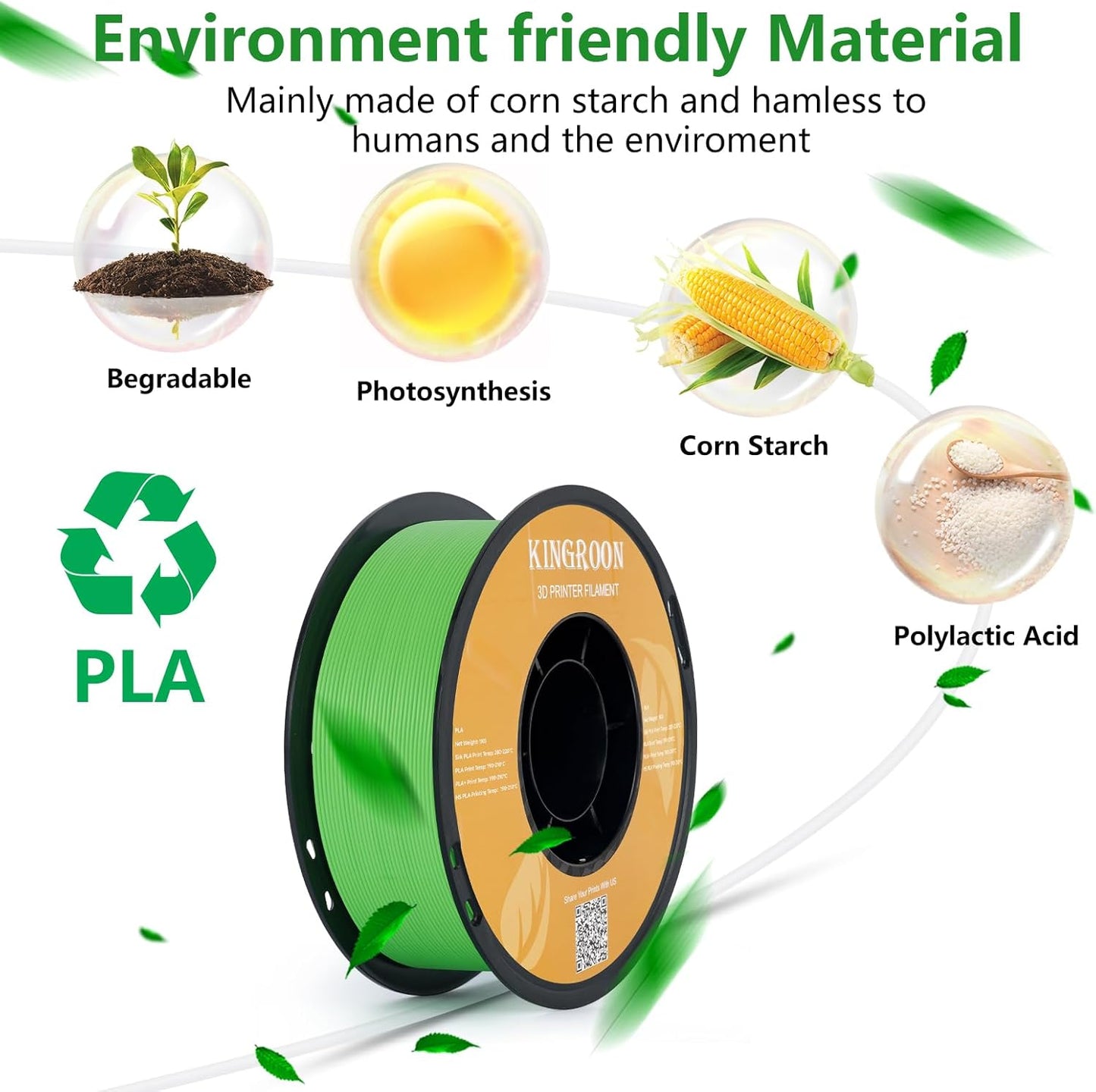 Kingroon PLA Filament 1.75mm 3D Printer Filament Bright Green Pla Filament 1kg Filament Dimensional Accuracy +/- 0.02mm, Fit Most FDM Printer,Green Apple
