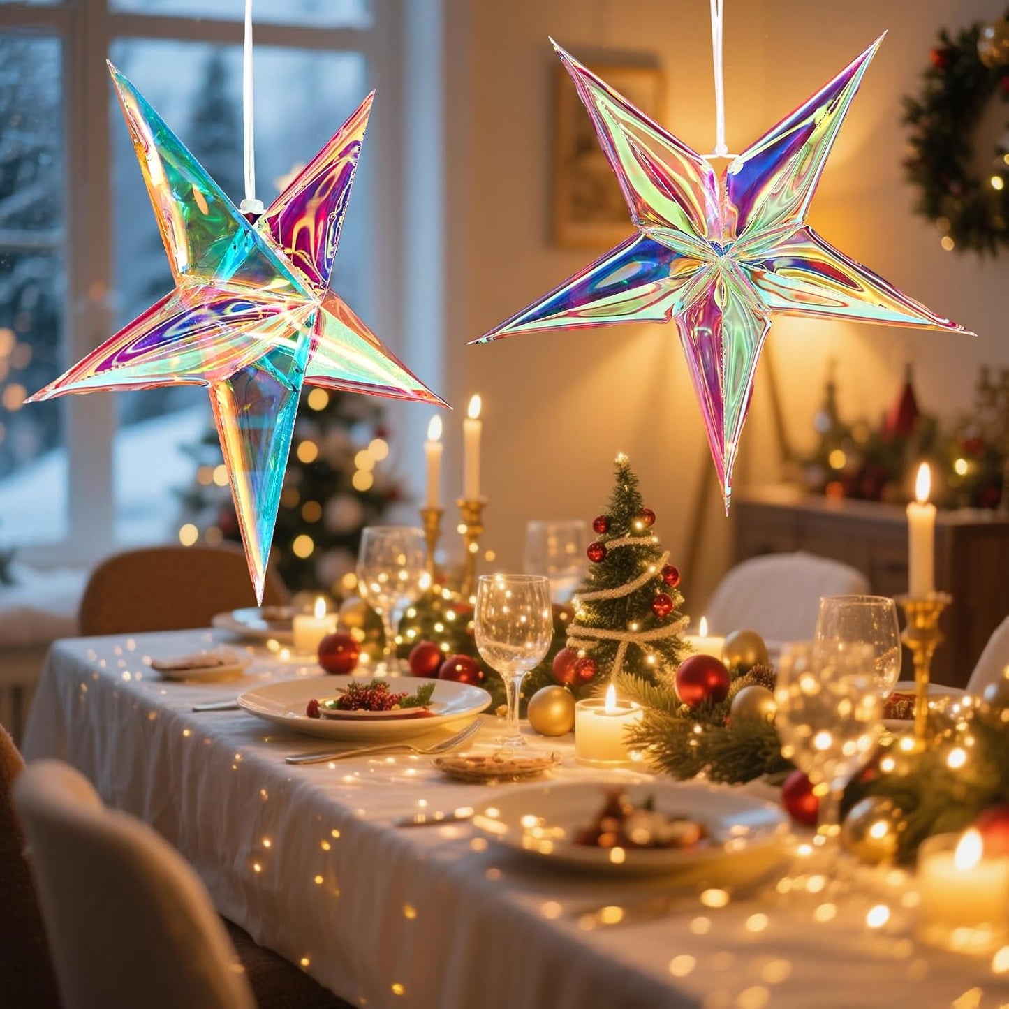Star Ornaments Iridescent Christmas Ornaments Colorful Star Ornament for Christmas Tree Winter Party Frozen Theme Decoration Bridal Shower Wedding Birthday 3PCS