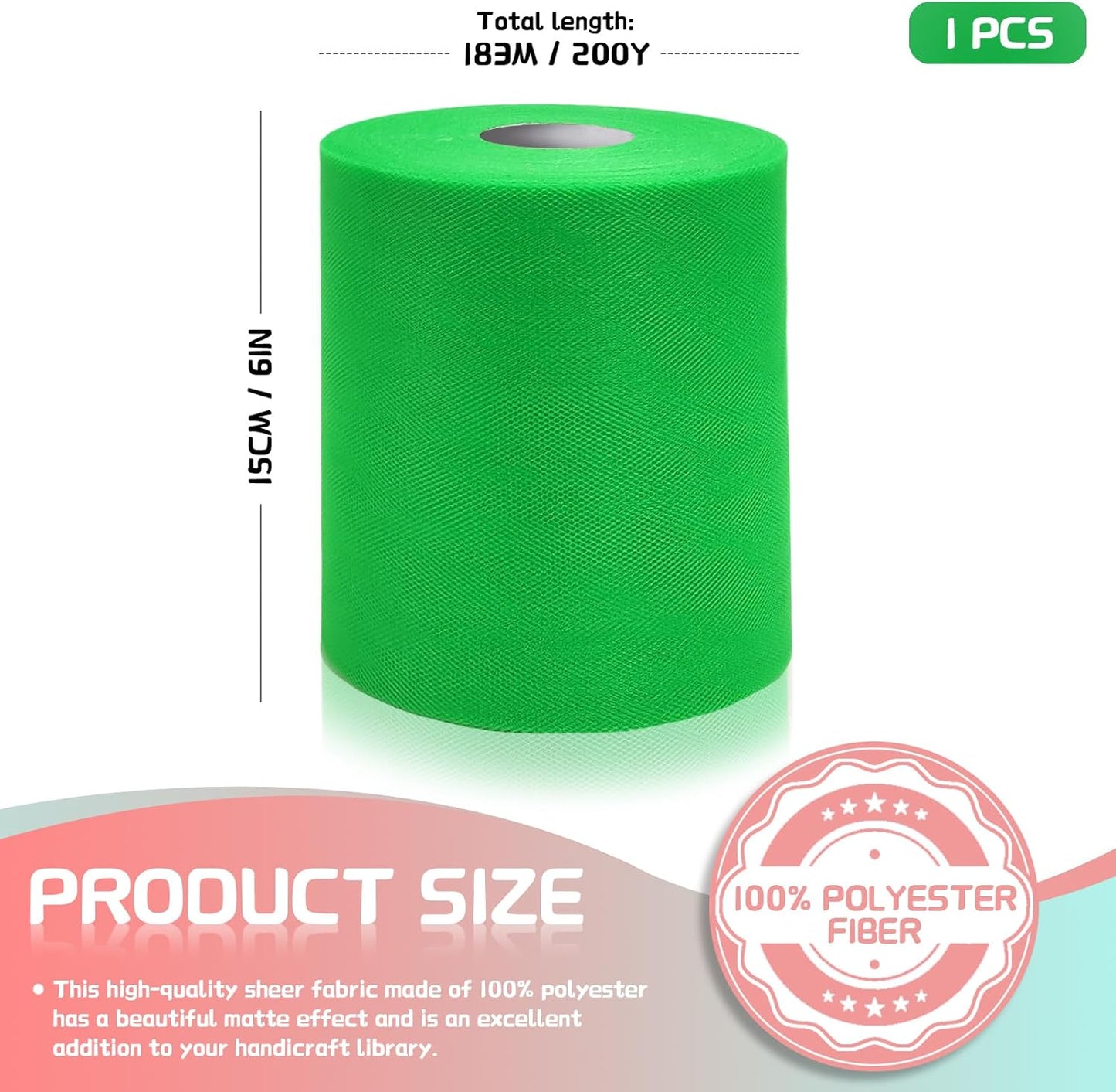 6" x 200 Yards Emerald Green Tulle Fabric Rolls, Green Spool Tulle Ribbon for DIY Tutu Skirt Gift Wrapping Bow Wedding Decoration Baby Shower Birthday Party Backdrop Craft Supplies