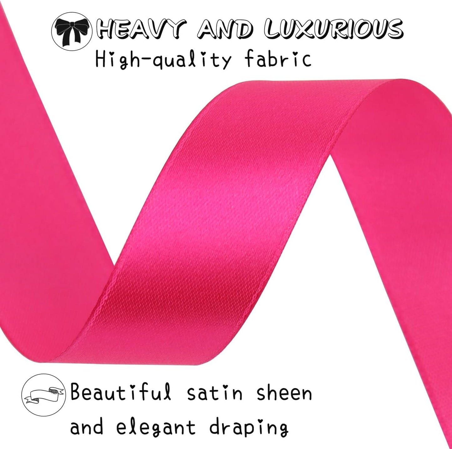 Hot Pink Solid Satin Ribbon 1 Inch 50 Yards Solid Polyester Fabric Ribbon for Gift Wrapping Wedding Christmas Baby Shower Birthday Party Decoration Handmade Immortal Flower Craft