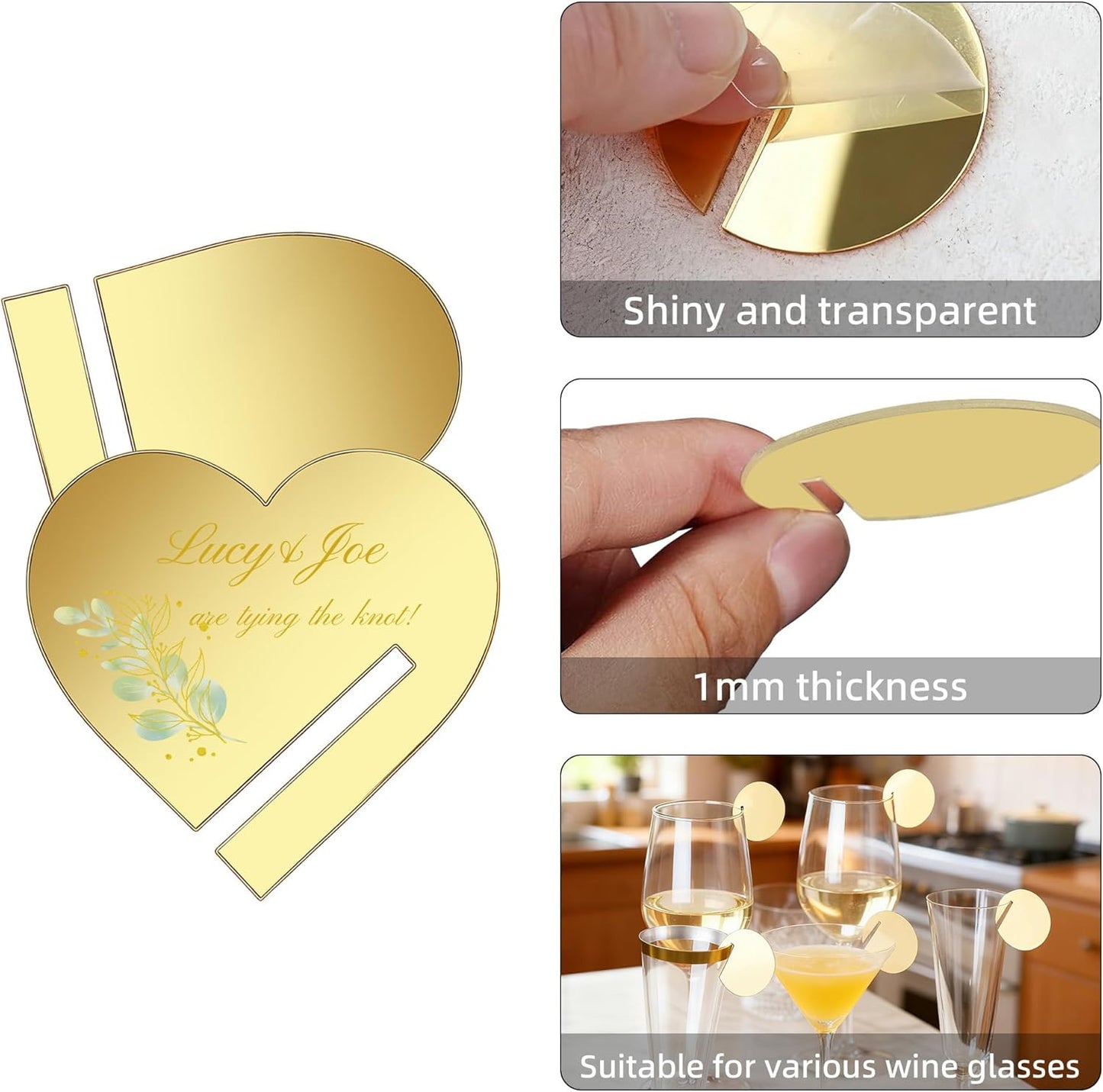 100 Pcs Wine Glass Name Tags, Personalized Wedding Drink Tags Reusable Circle Acrylic Labels Rim of Glass, Drink Markers to Write for Wedding Engagement Birthday Party Decorations