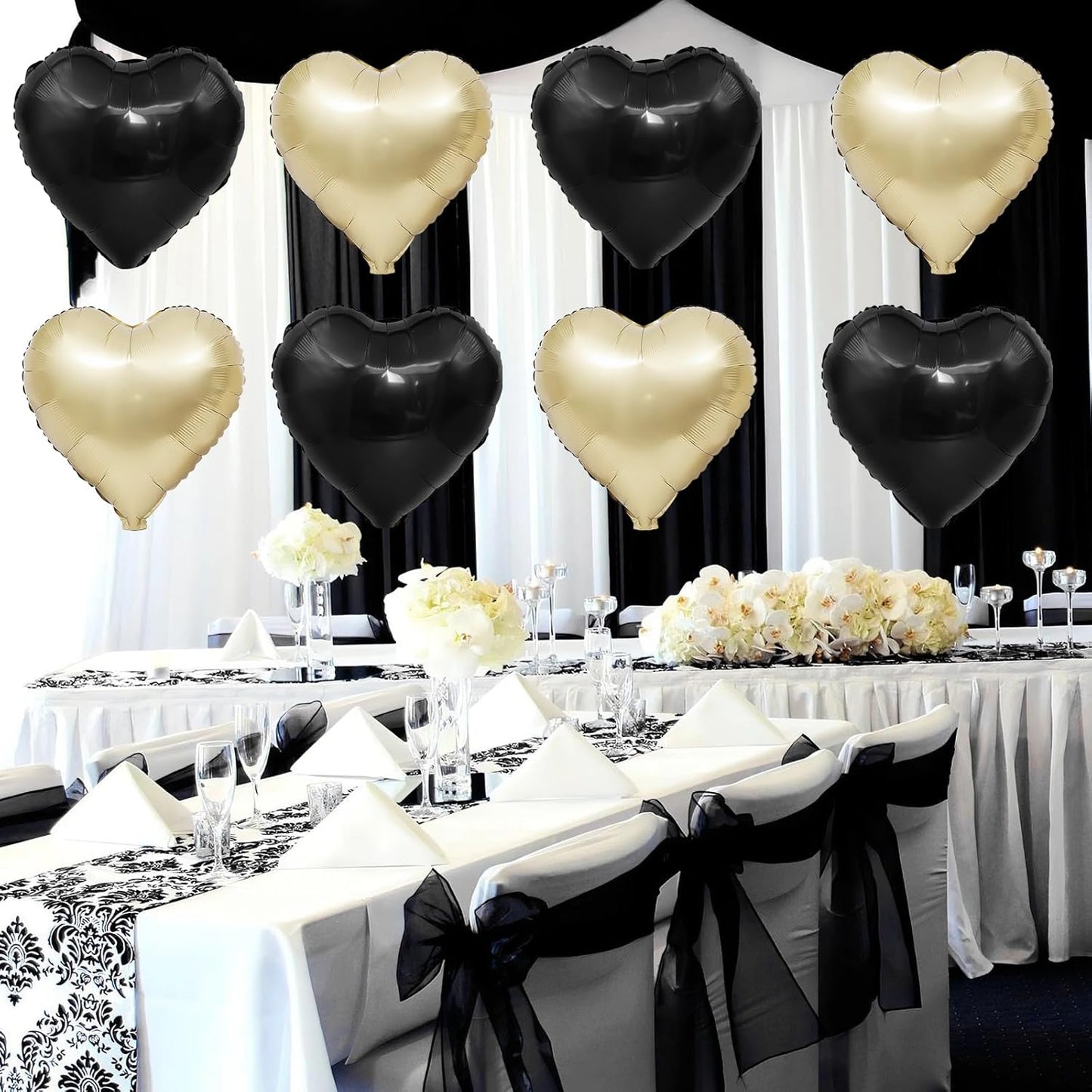 Black Gold Heart Balloons,12Pcs 18Inch Black Champagne Gold Heart Shaped Foil Helium Balloons for Baby Shower Birthday Anniversary Wedding Engagement Party Decorations
