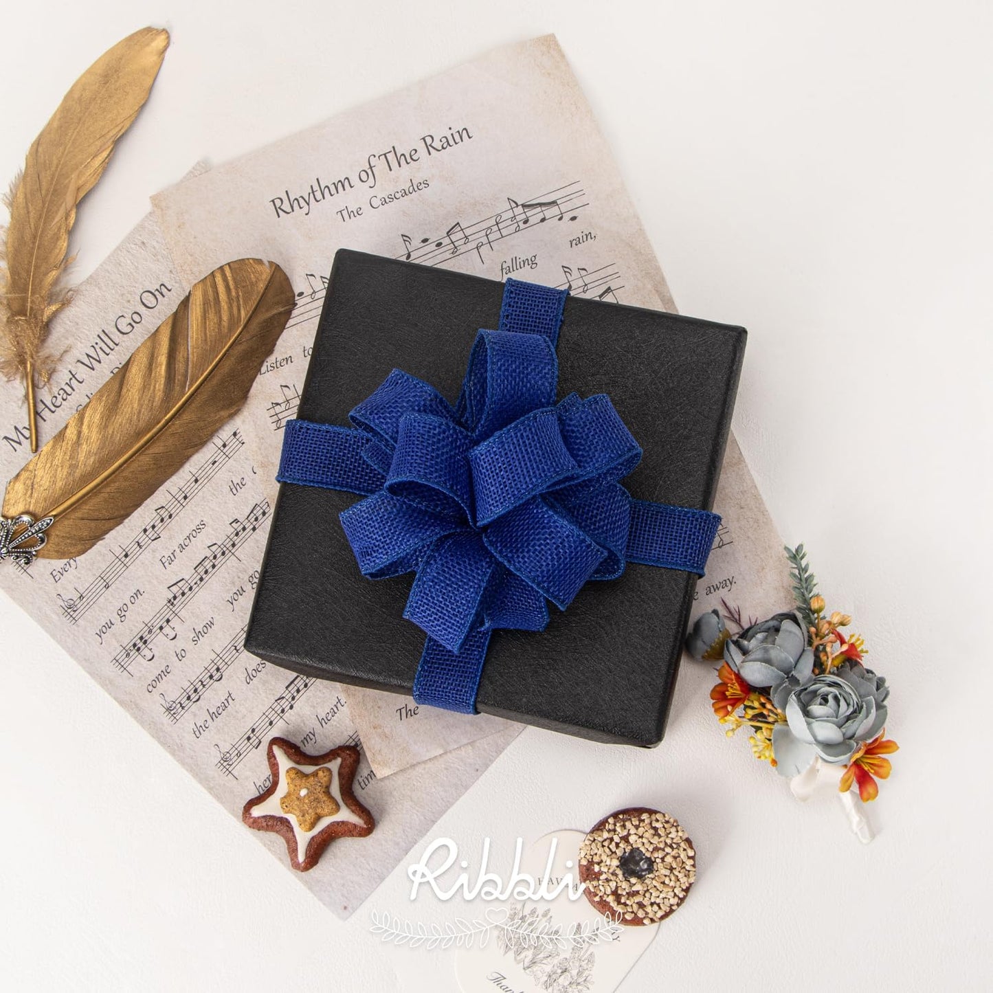 Ribbli Royal Blue Burlap Wired Ribbon, 1” Inch x Continuous 20 Yard, Blue Wired Ribbon for Wreaths,Big Bows,Tree Decoration,Outdoor Decoration