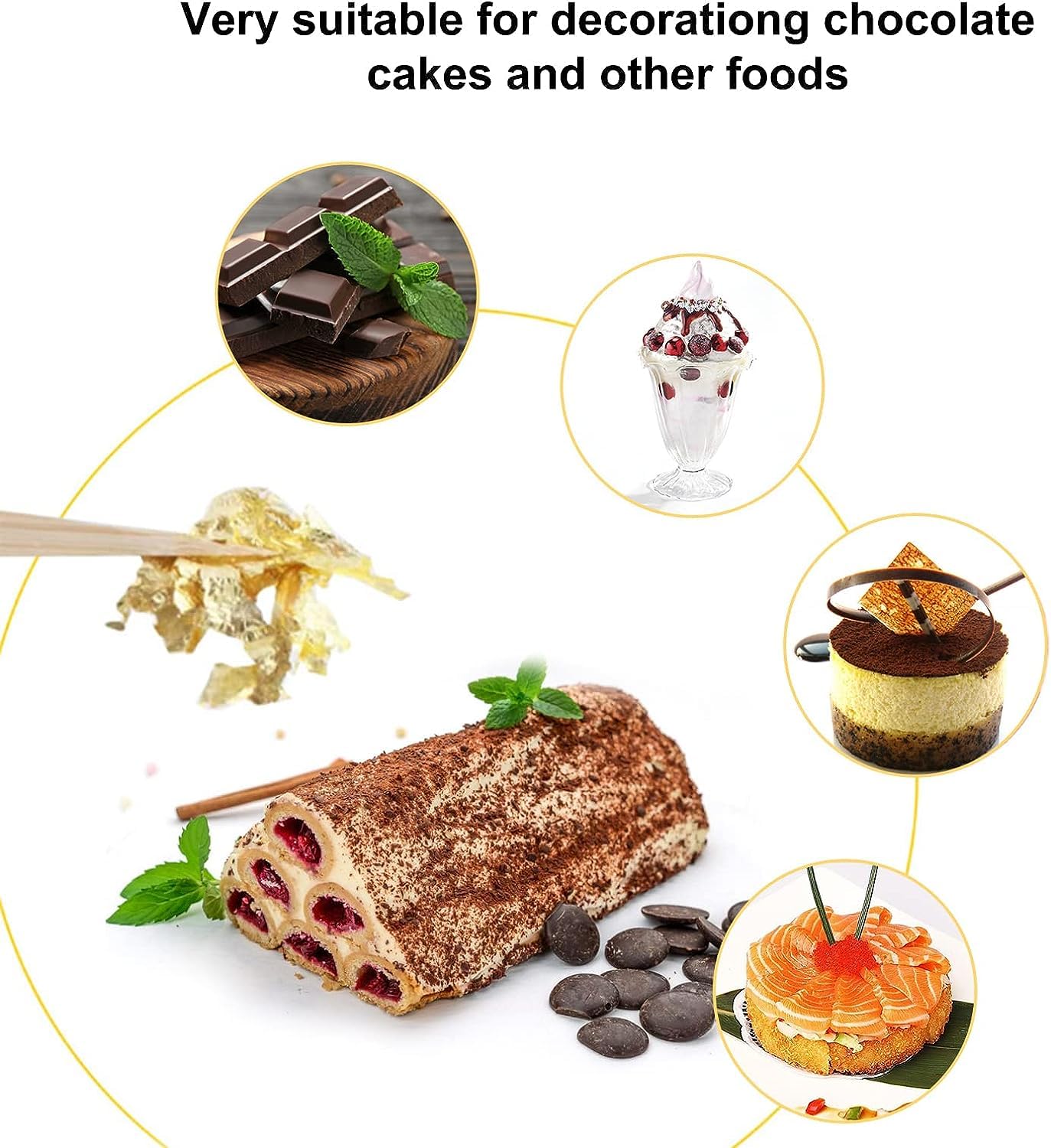 Edible Gold Leaf, Gold Leaf Cake Decoration Gold Flakes Food Gold Foil Decoration Baking Gold Foil Decor Chocolates Decor Gold Leaf Sheets for Cooking Dessert Decoration Crafts Makeup (10Pcs)