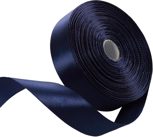 1" x 50 Yards Navy Blue Satin Ribbon Single Faced Fabric Ribbons for Gift Wrapping, Crafting, Bows Making, Flower Bouquet, Wedding, Home Decor