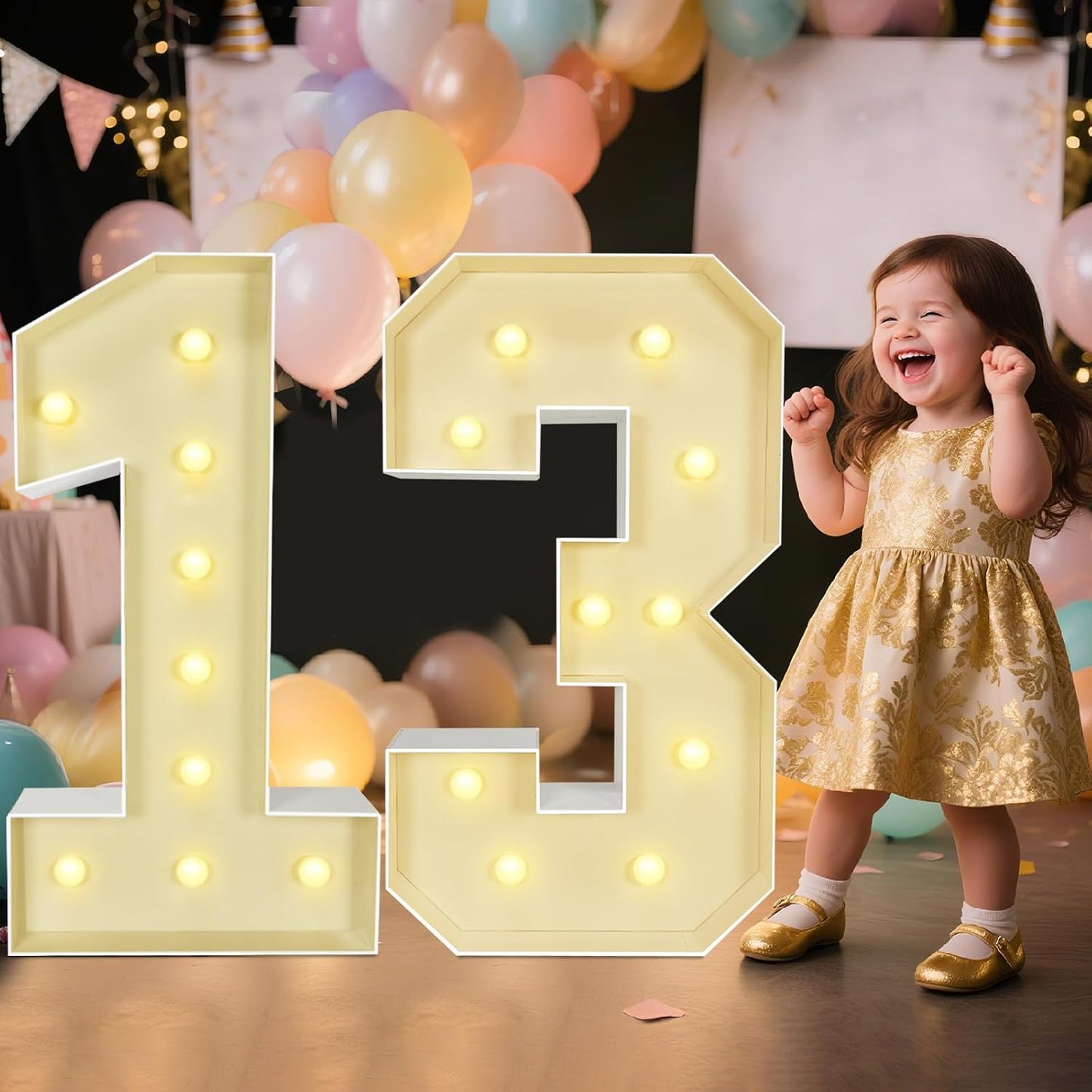 Marquee Light Up Numbers: 3FT Large Decorative Letters Signs for Party Decorations Baby Shower Birthday Wedding Engagement Anniversary, 3 Feet Tall Pre-Cut DIY Foamboard Number 13 - Easy to Assemble