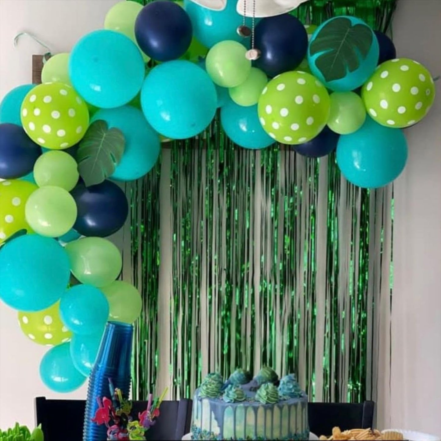 Paready Green and Blue Balloons, 60 Pcs 12 Inch Navy Teal Blue Dark Green Latex Balloons, Teal Yellow Light Green Confetti Balloon for Jungle Dinosaur Birthday Party Baby Shower Decorations