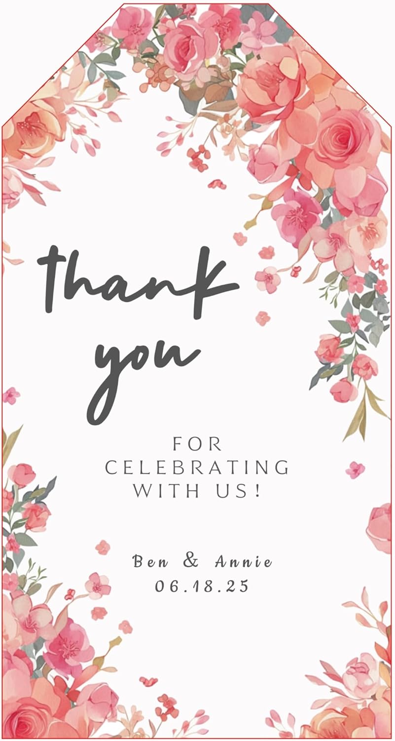 Personalized Gift Tags, Thank You Tags for Wedding Birthday Business Party Favors, Custom Hang Tags with Your Text and String, 2 X 3.75 Inch (Wreath Pattern 4)