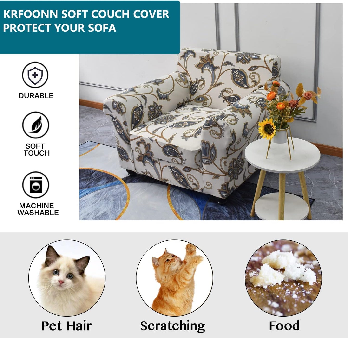 KRFOONN 2 Piece Chair Covers Printed Sofa Covers Couch Covers Washable Armchair Sofa Couch Slipcover Furniture Protector with Elastic Bottom for Living Room (Armchair, 03), Small