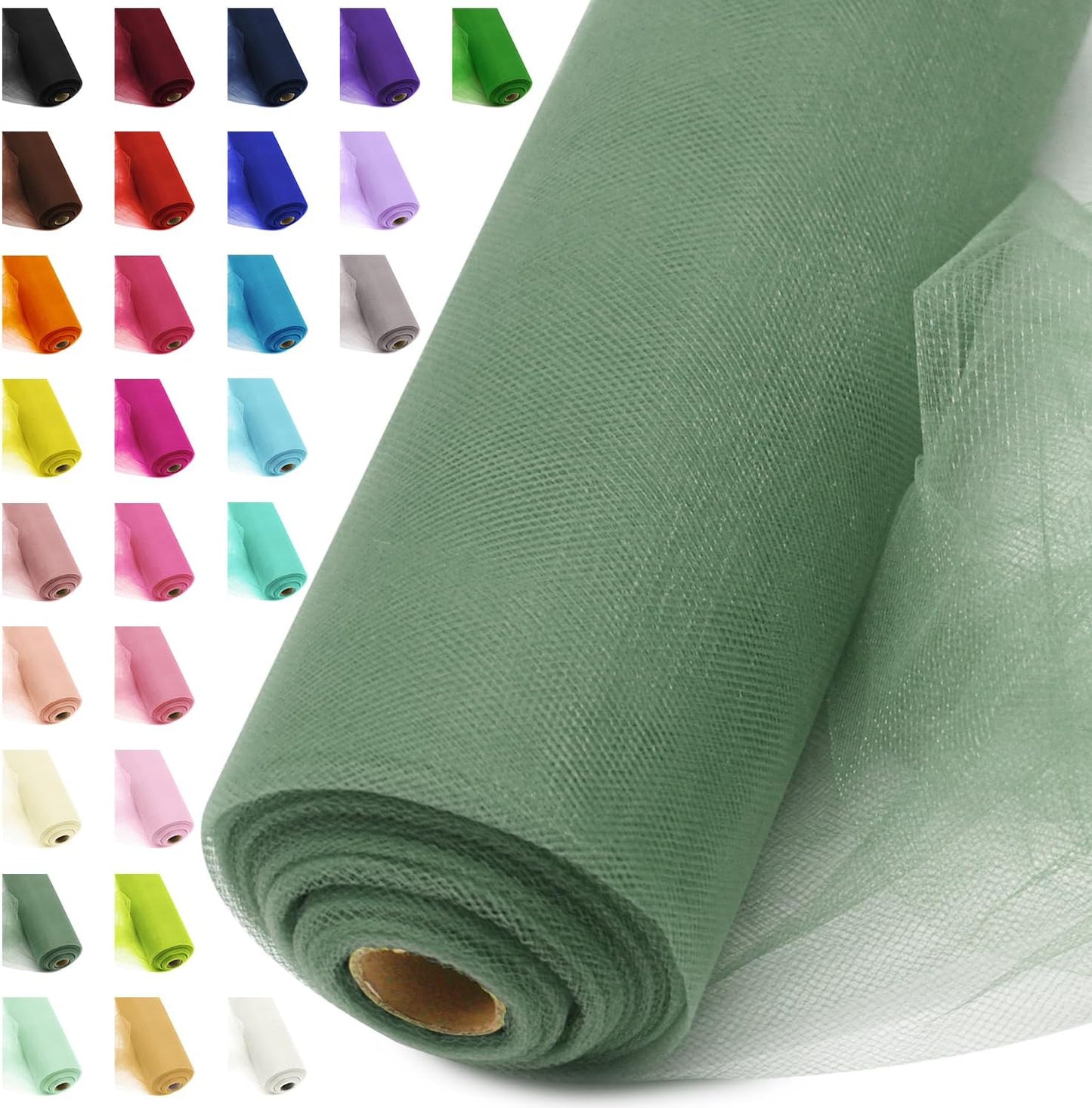 Sage Green Tulle Fabric Rolls 54 Inch by 20 Yards Tulle Ribbon Netting Spool Bolt for DIY Wedding Decoration Baby Shower Tutu Skirt Gift Wrapping, Large Matte Tulle, Roll Packaging (Sage Green)