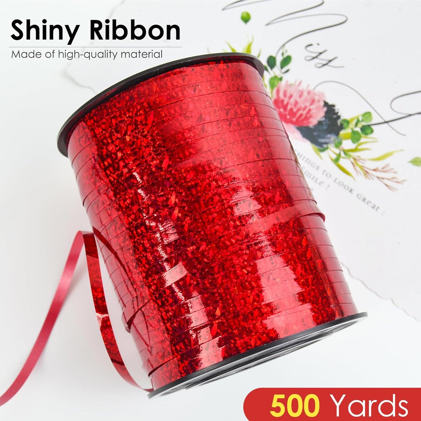 Red Curling Ribbon - 500 Yard Shiny Metallic Curly Gift Wrapping Ribbon for Balloons and Flowers