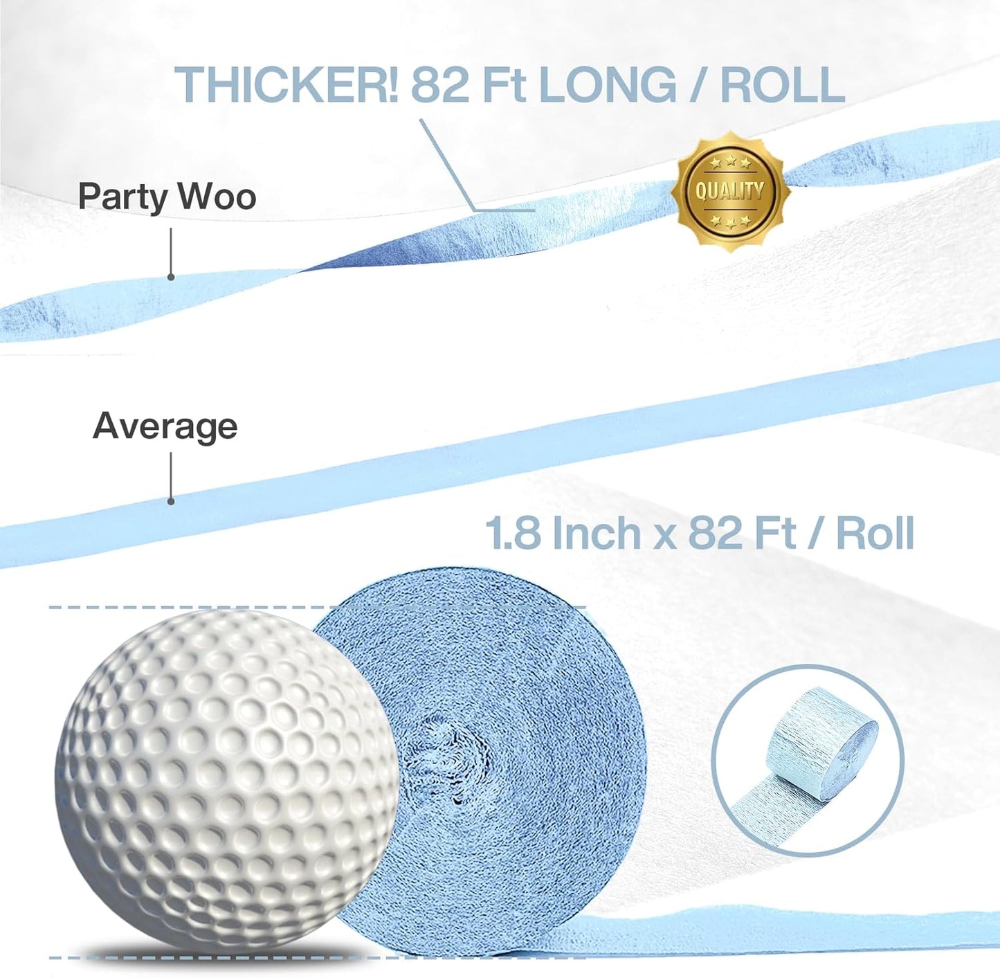 PartyWoo Light Blue Crepe Paper Streamers 4pcs 328ft Pack of Slate Blue Beige White Green Crepe Paper Streamers for Birthday Gender Reveal Baby Shower Mermaid Under The Sea Party Decorations