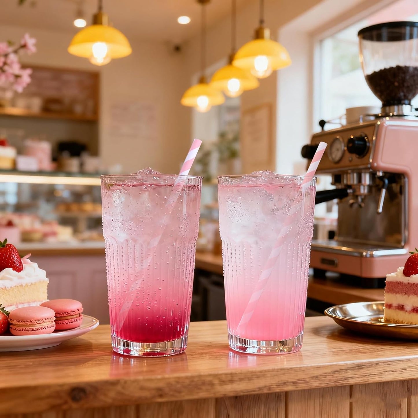 Disposable Pink Paper Straws - 7.75 inch Cute Pink White Striped Drinking Straws 100 Counts for Cocktail, Bridal Shower, Birthday, Party