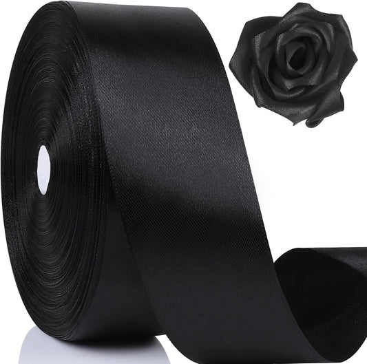 NESCCI 100 Yards Ribbon,1-1/2 Inch Black Satin Ribbon,Single Face Satin Ribbons,Perfect for Gift Wrapping,Wedding Decoration,Handmade Bows,Wrapping Bouquet,Halloween, Christmas