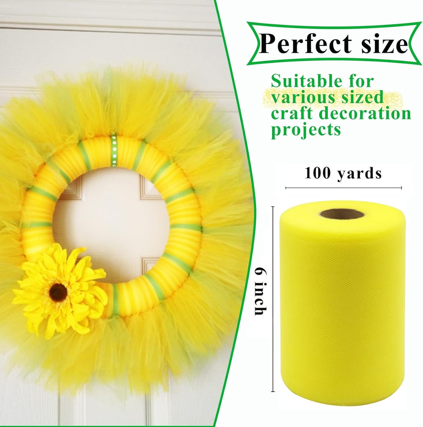 Yellow Tulle Fabric Rolls 6 Inch by 100 Yards (300 feet) Fabric Spool Tulle Ribbon for DIY Yellow Tutu Bow Baby Shower Birthday Party Wedding Halloween Decorations Christmas Craft Supplies