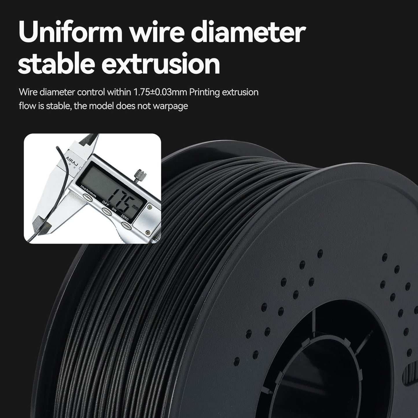 Kingroon Carbon Fiber ABS 3D Printer Filament, ABS CF 3D Printing Filament 1.75mm +/- 0.03mm, 1kg Spool (2.2LBS), Black