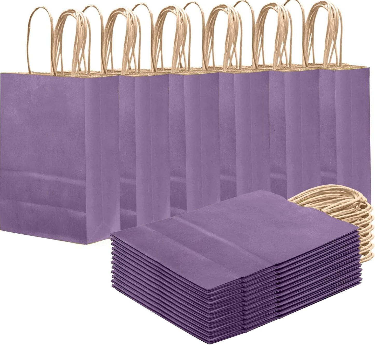 qiqee Grape Purple Gift Bag with Handles Bulk 24Pcs Paper Bags -8.3"x6"x3. 15" Party Favor Bags - Solid Color