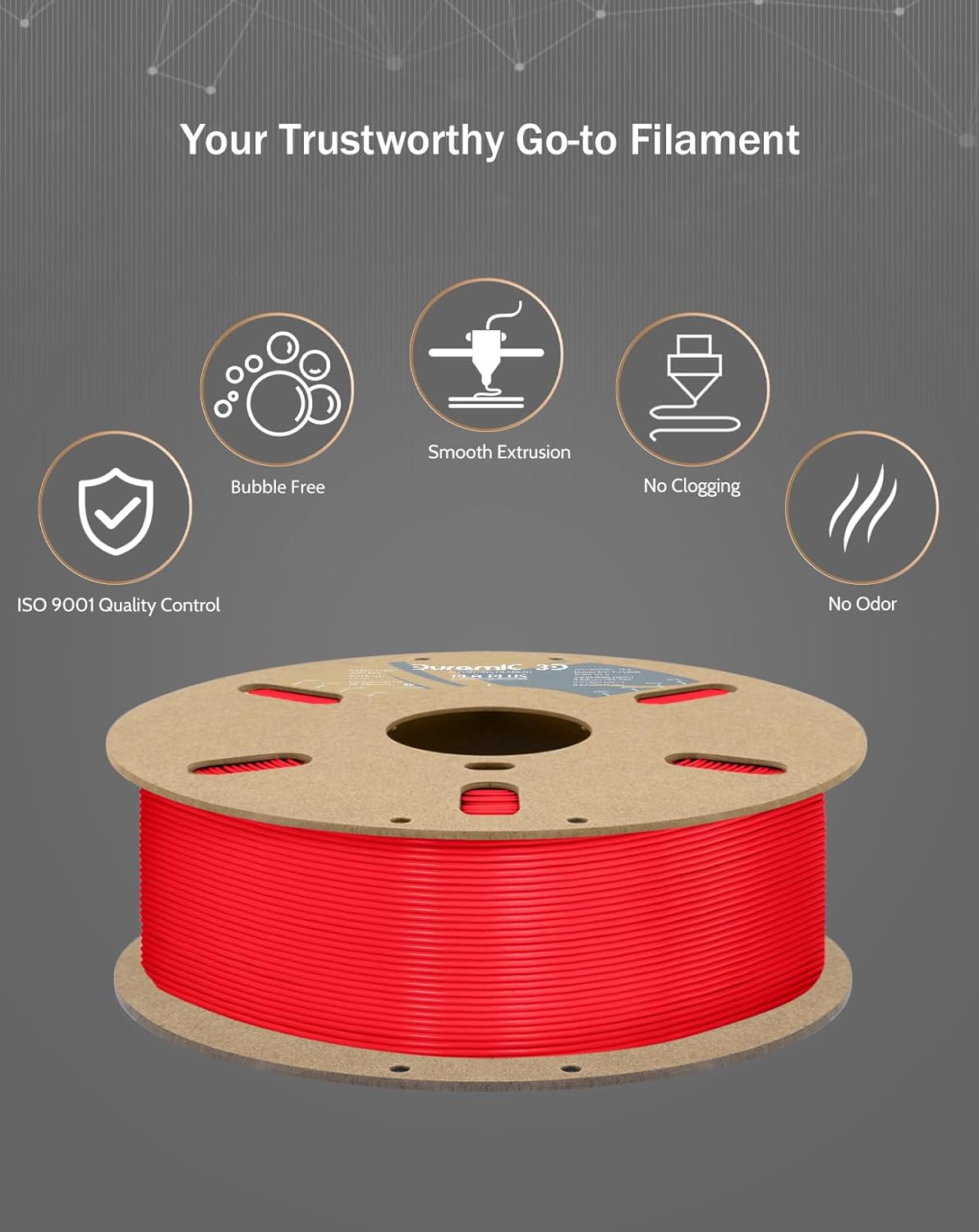 DURAMIC 3D PLA+ Filament 1.75mm 1Kg Rouge Red, PLA Plus Filament 1Kg Spool(2.2lbs) Tougher and Stronger, Dimensional Accuracy Probability +/- 0.02mm