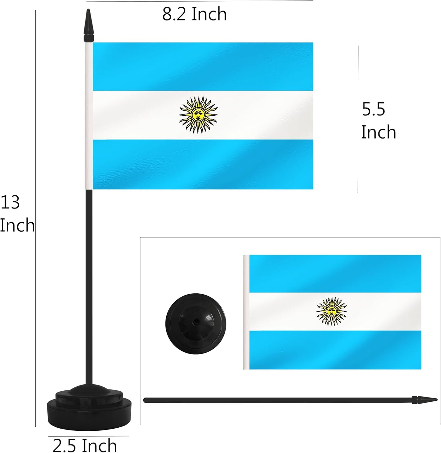 2 Pack Argentina Desk Flag Set, Argentine Desktop Small Miniature Table Office Flag with 12" Black Pole and Black Base, Offices, Classroom, Home, Festival Decoration (Argentina)