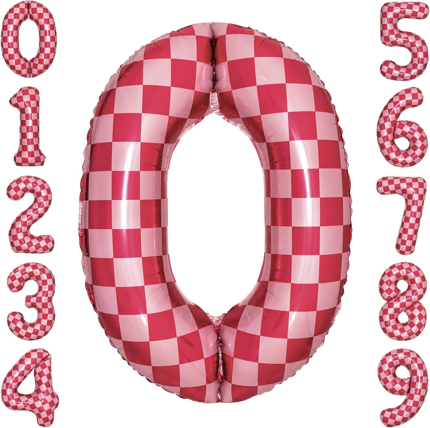 40 Inch Pink Checkered 0 Balloon Large Hot Pink Number Balloons for Girls Pink Birthday Decorations Pink Number 0 Balloon