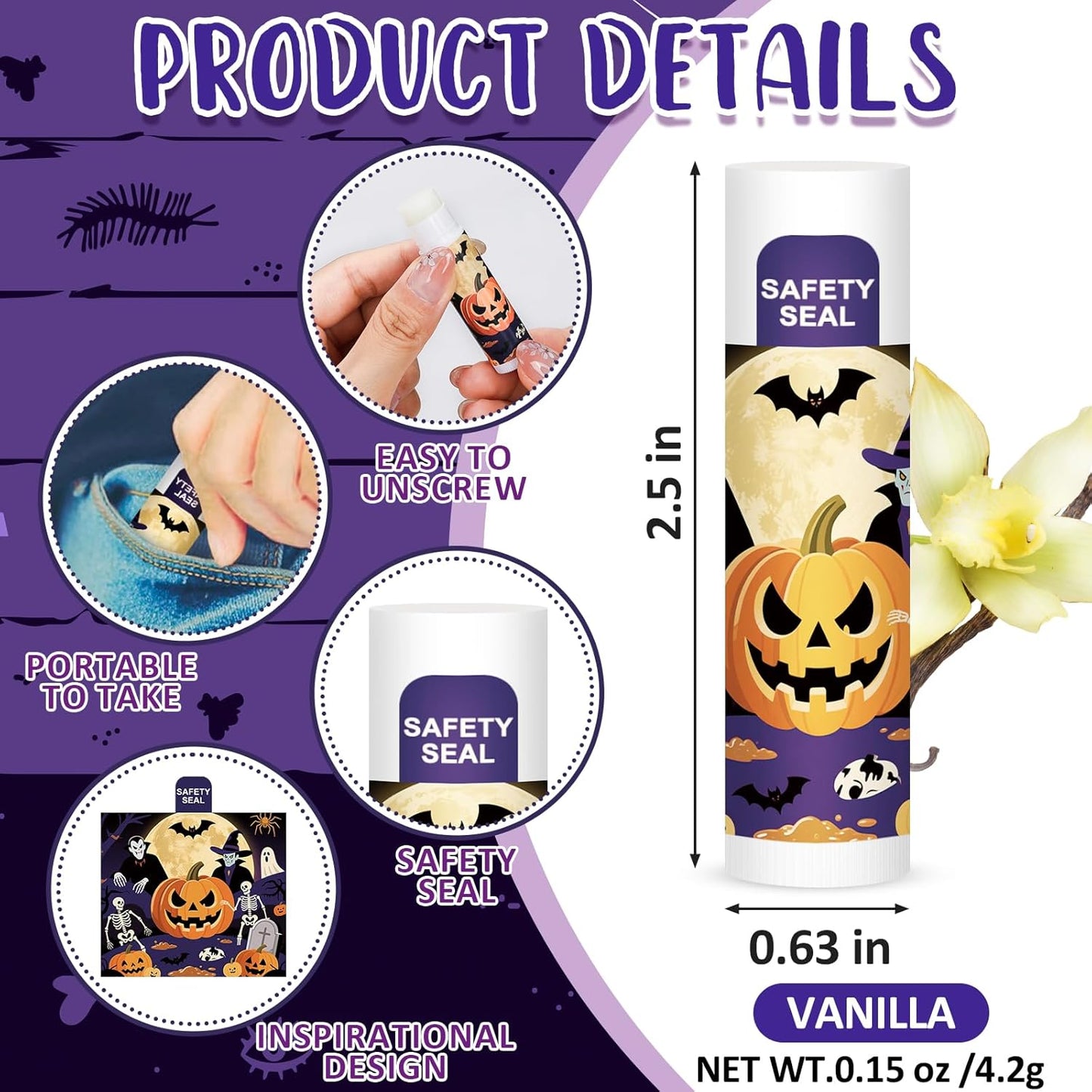 DMSKY 60 Pcs Halloween Lip Balm Bulk, Halloween Party Favors Bulk, Halloween Goodie Bags Fillers for Trick or Treat