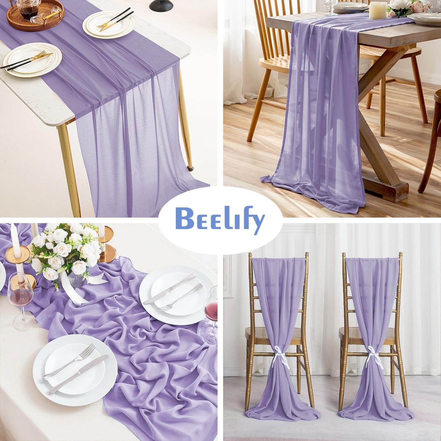 2 Pack 10 Ft Chiffon Table Runner Light Purple Gauze Long Table Runners 27x120 Inches Sheer Tulle Table Runner for Rustic Wedding Reception Bridal Shower Decorations Birthday Party