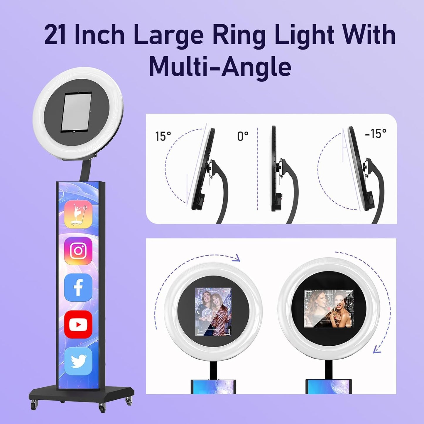 MWE Portable Photo Booth Machine Stand Compatible with Any Ipad with Software APP and Remote Control, RGB Ring Lights Music Sync, Free Custom Logo,Flight Case with Wheels (Black, Light Box)