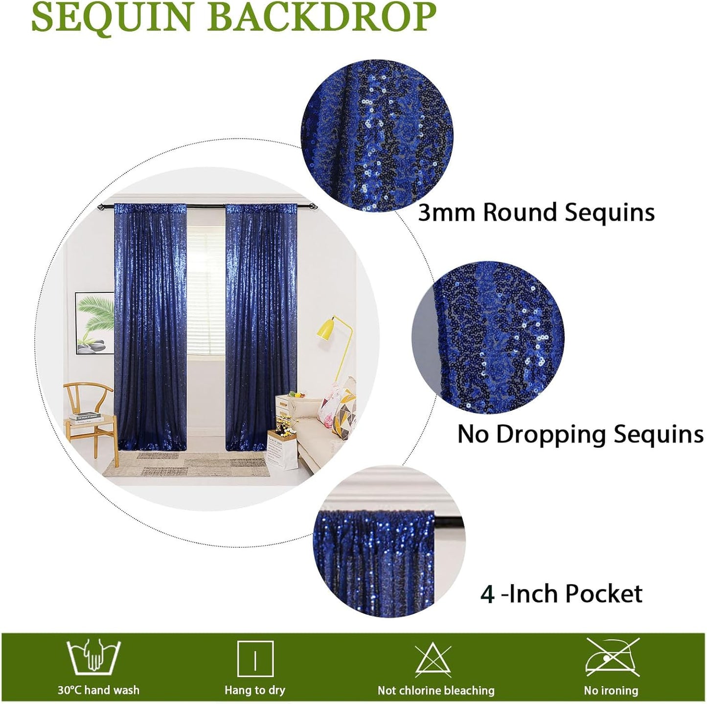 ShinyBeauty 4x10ft Navy Blue Sequin Photo Backdrop – 2 Pack Glitter Curtains for Wedding Photography, Party Decor, Studio Background (High-Reflective Sparkle, Portable & Lightweight)