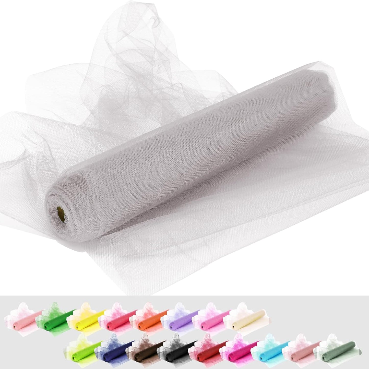 Silver Tulle Fabric Rolls, 54 Inch by 10 Yards (30 ft) Tulle Ribbon for Wedding Party Decoration Sheer Fabric Spool Bolt, Ceiling Decor, Tutu Skirt, Christmas Gift Wrapping, Soft & Drape (Silver)