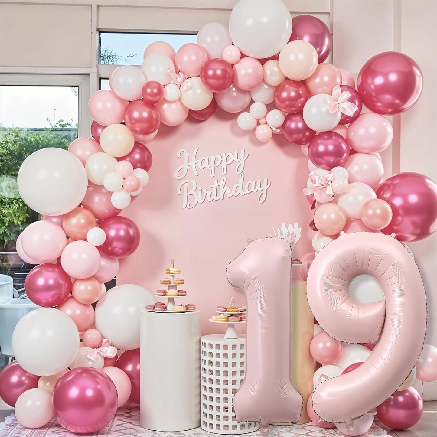 Pastel Pink 19 Balloon Number for Girls, 40'' Self Inflating Number 19 Balloons, Big Light Blush Pink Foil 1 & 9 Helium Balloon 19 for Women Boho Coquette 19th Birthday Party Anniversary Decorations