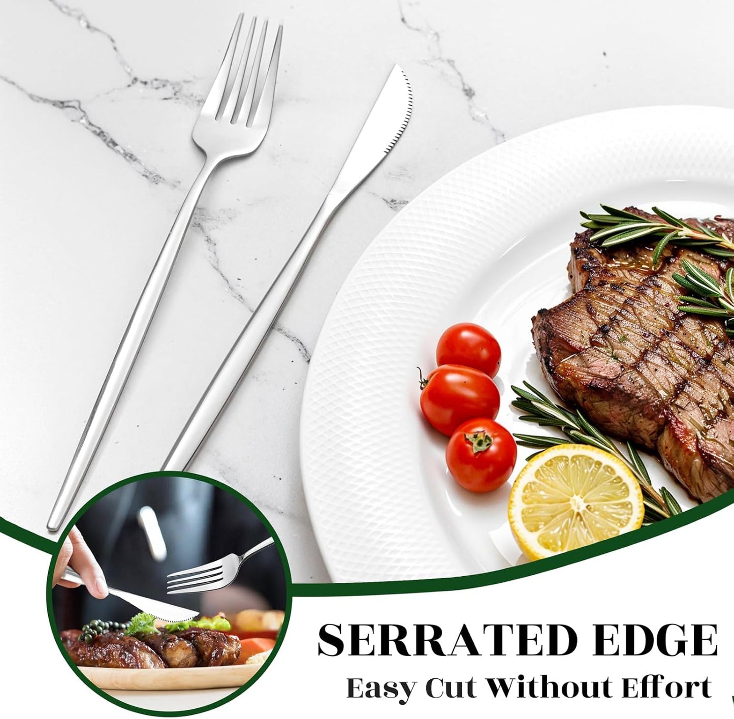 NOCCUR 40-Piece Stainless Steel Silverware Set for 8 - Utensils Set Include Knives Spoons and Forks - Mirror Polished for Home&Party